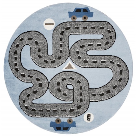Palacedesigns 5 ft. Round Blue Imaginative Racetrack Area Rug - Blue - 5' PA3096715